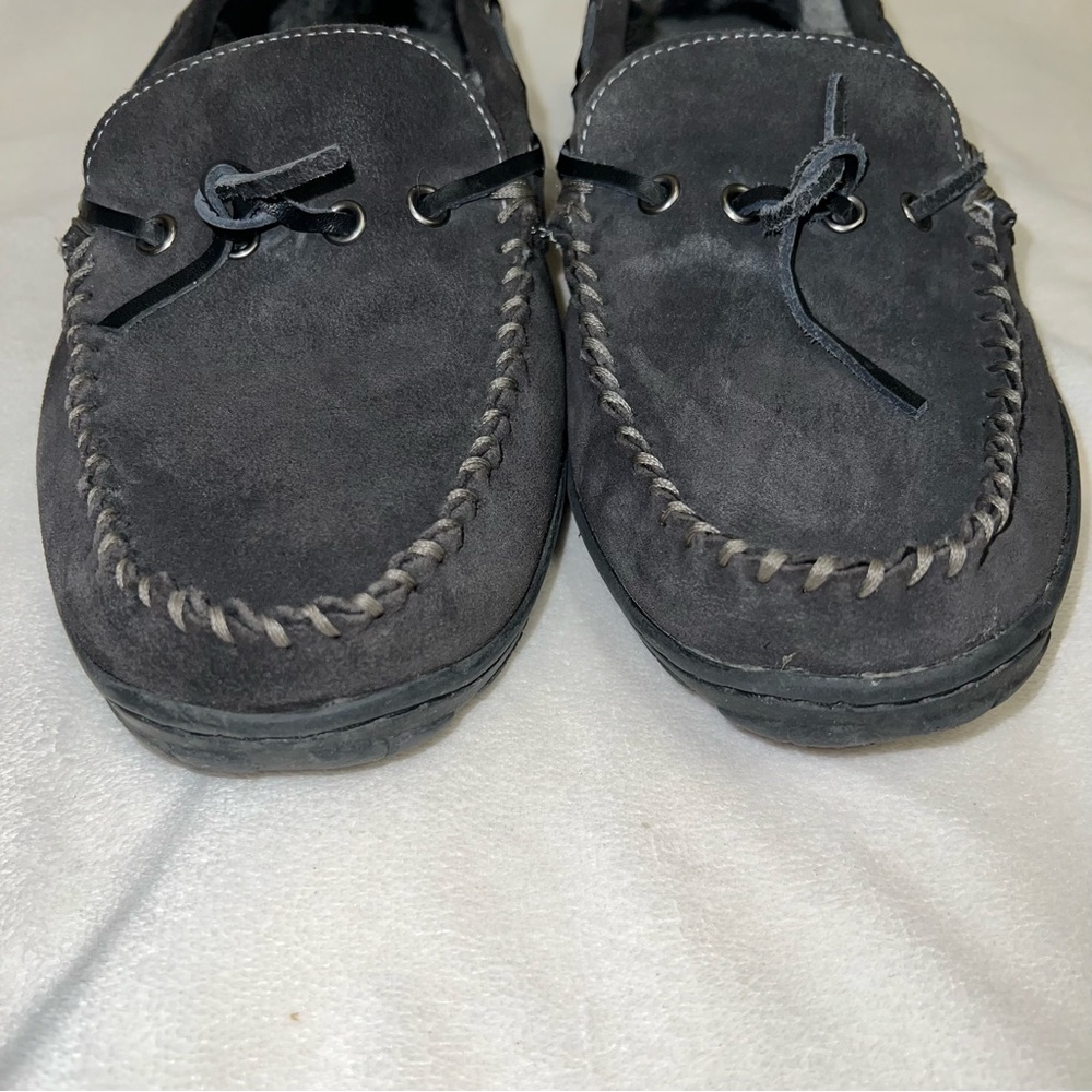 Clarks Moccasin Gray Men's Size 9 Upper Leather Slip On  Fur Lined Suede - Picture 4 of 11
